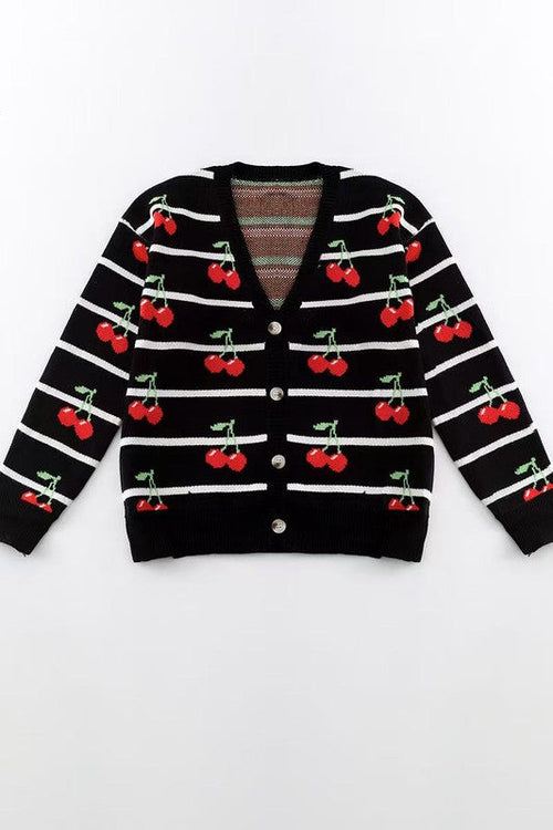 Striped cherry knit cardigan