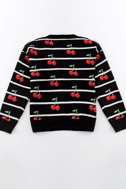 Striped cherry knit cardigan