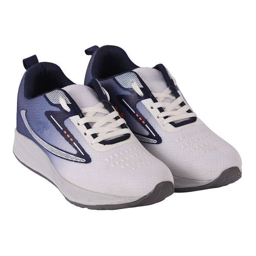 Men Lace Up Running Shoes, White & Blue (Size-9 UK)